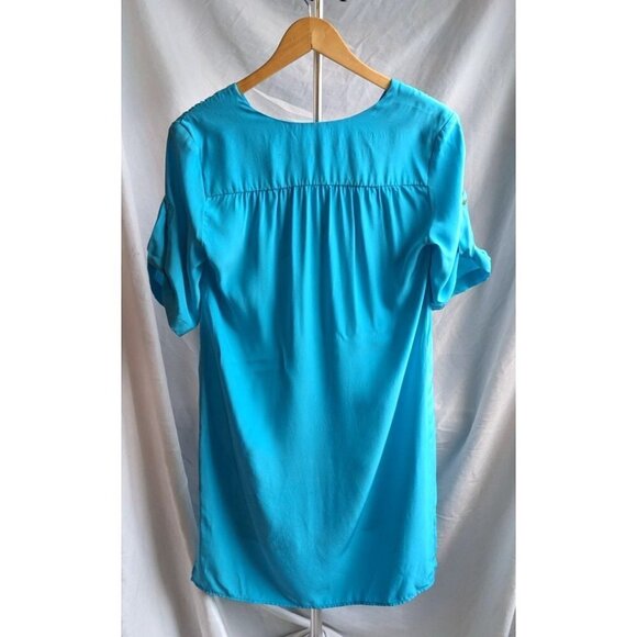AMANDA UPRICHARD Hanson Lace-Up Silk Tunic Dress in Rare Aqua Blue Size SP - Picture 7 of 7